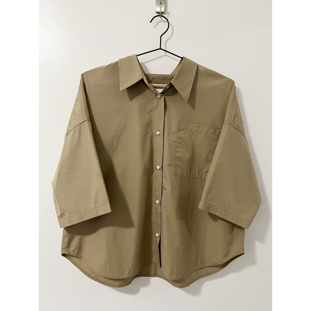 Citizens of Humanity Kayla Short Sleeve Shirt Khaki Tan Cotton Button Up Pocket - Picture 2 of 10